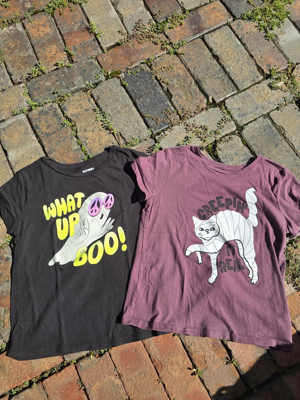 Halloween Tee Bundle Purple 'Creepin' Cat' Graphic And What Up Boo Tee Old Navy